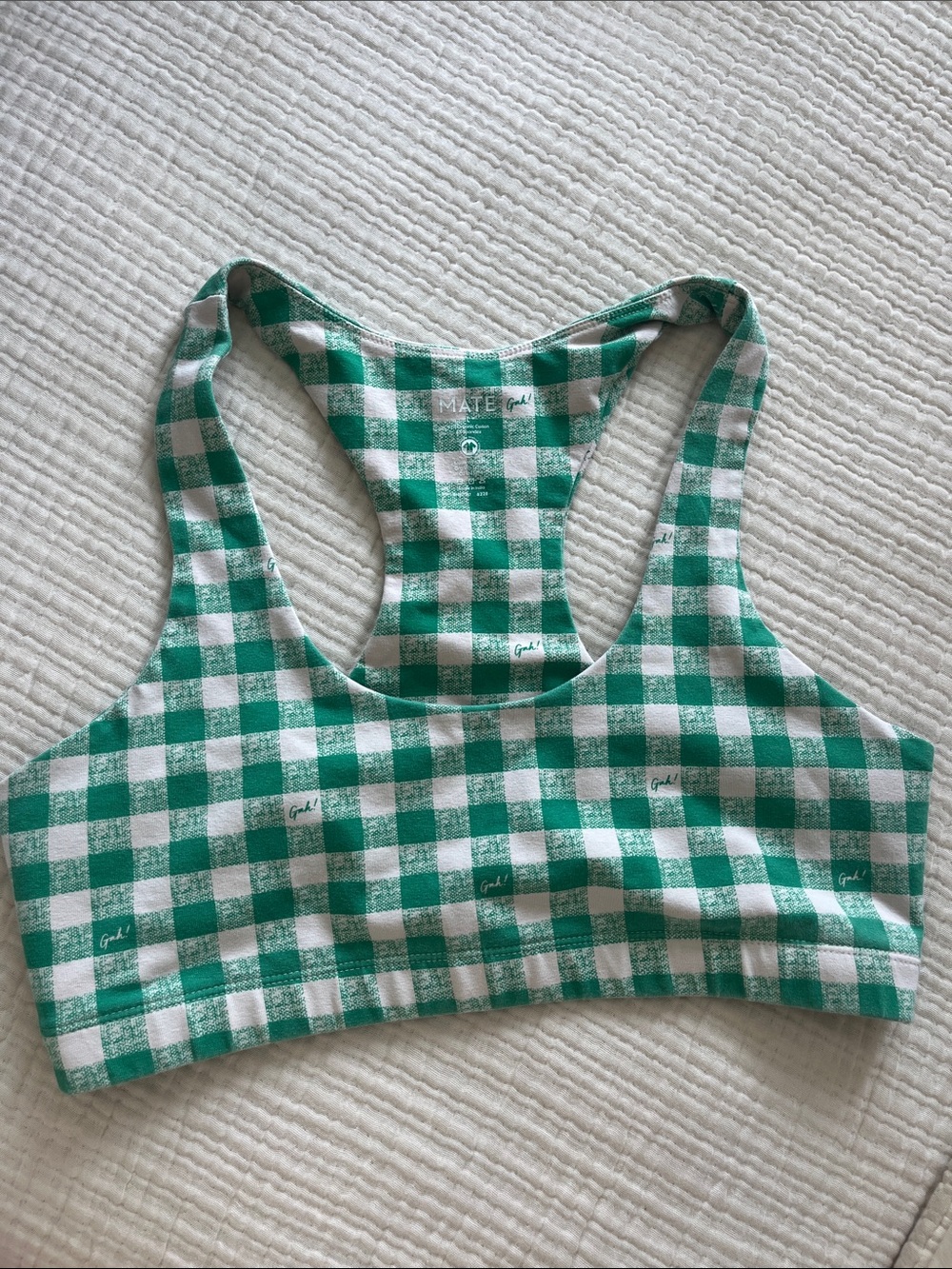MATE the Label Green & White Gingham “Lisa Says Gah!” Sports Bra